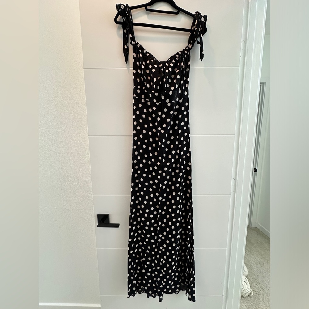 Olivaceous Black & White Polka Dot Off-Shoulder Maxi Dress | M - Picture 10 of 13